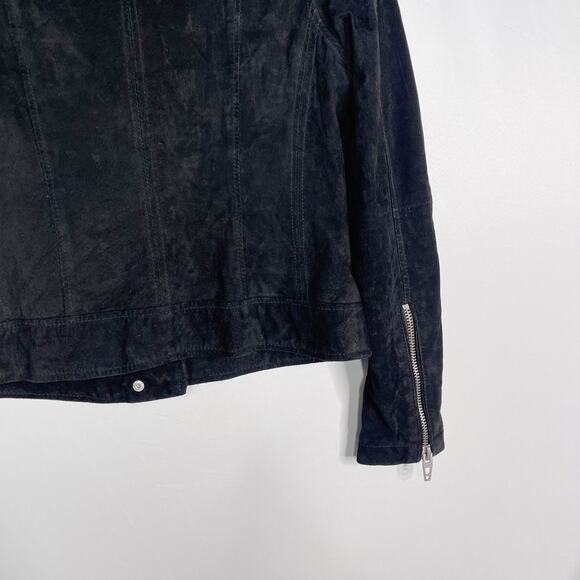 BlankNYC Womens Medium M Black Crop Suede Leather Moto Jacket Asymmetrical Zip - Picture 7 of 10